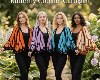 Handmade Butterfly Crochet Cardigan, Boho Knit Sweater, Oversized Wing Design Aesthetic Cozy Sweater Cardigan, Mother's Day Gift