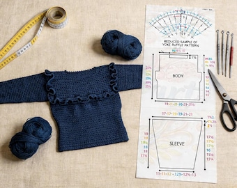Häkelrüschen Top Muster PDF, Vintage Häkelbluse, DIY Frauen Pullover Muster, Boho Strick Top, digitaler Download