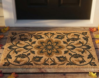 Moderne bedruckte Willkommensmatte aus Kokosnuss für Haustür | Florale Fußmatten im Freien Hauseingang Dekor & Housewarming Geschenk