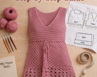 Häkelspitze Cami Muster PDF, Sommer Häkelkleid Muster, ärmelloses Häkeltop, Frauen Kleidung Muster, Boho Häkeltop