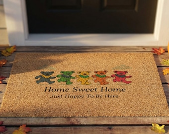 Home Sweet Home Fußmatte, Tanzende Bär Willkommensmatte, Lustiger Niedlicher Eingangsbereich, Musik Inspirierte Fußmatte, Einfach Glücklich, Hier zu sein