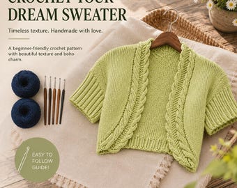 Glänzende Zopfmuster Shrug Strickanleitung PDF, Einfache Strickanleitung, Bolero-Strickjacke für Damen XS-2X Download