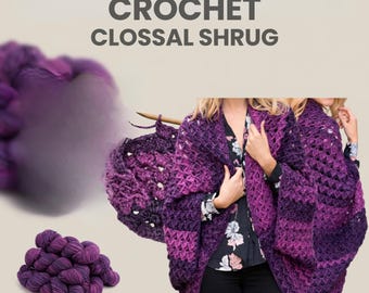 Besenstiel Häkelspitze Shrug Muster PDF, übergroßer Häkelschal-Cardigan, Boho Wrap Häkelanleitung, einfach passend für alle Größen