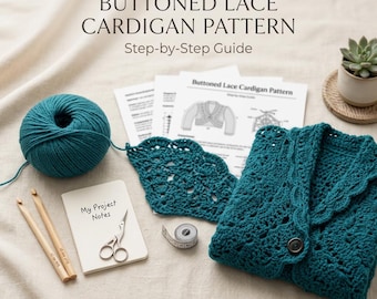 Häkelspitze Cardigan Muster PDF, Häkelanleitung für Pullover mit Knöpfen, Damen Cardigan DIY, Grössen S-XXL, Häkelanleitung für Fortgeschrittene