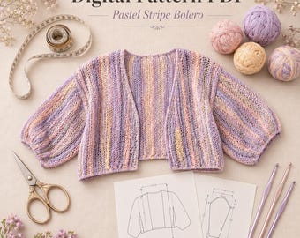Strickmuster PDF | Leichte Sommer Bolero-Strickjacke | Einfache Anleitung für XS–2X