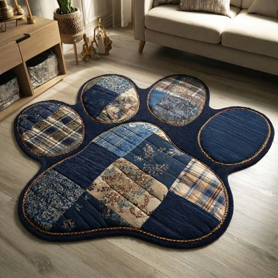 Dogtooth Rug Dog Paw Patchwork Rug, Custom Shape Area Rug, Pet Lover Floor Mat, Cozy ...