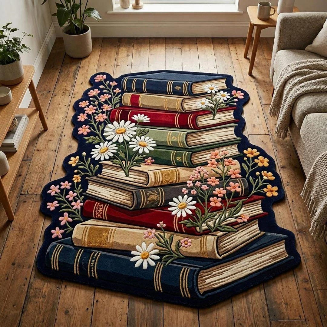Book Stack Area Rug Library Aesthetic Custom Shape Rug Book Lover Gift ...