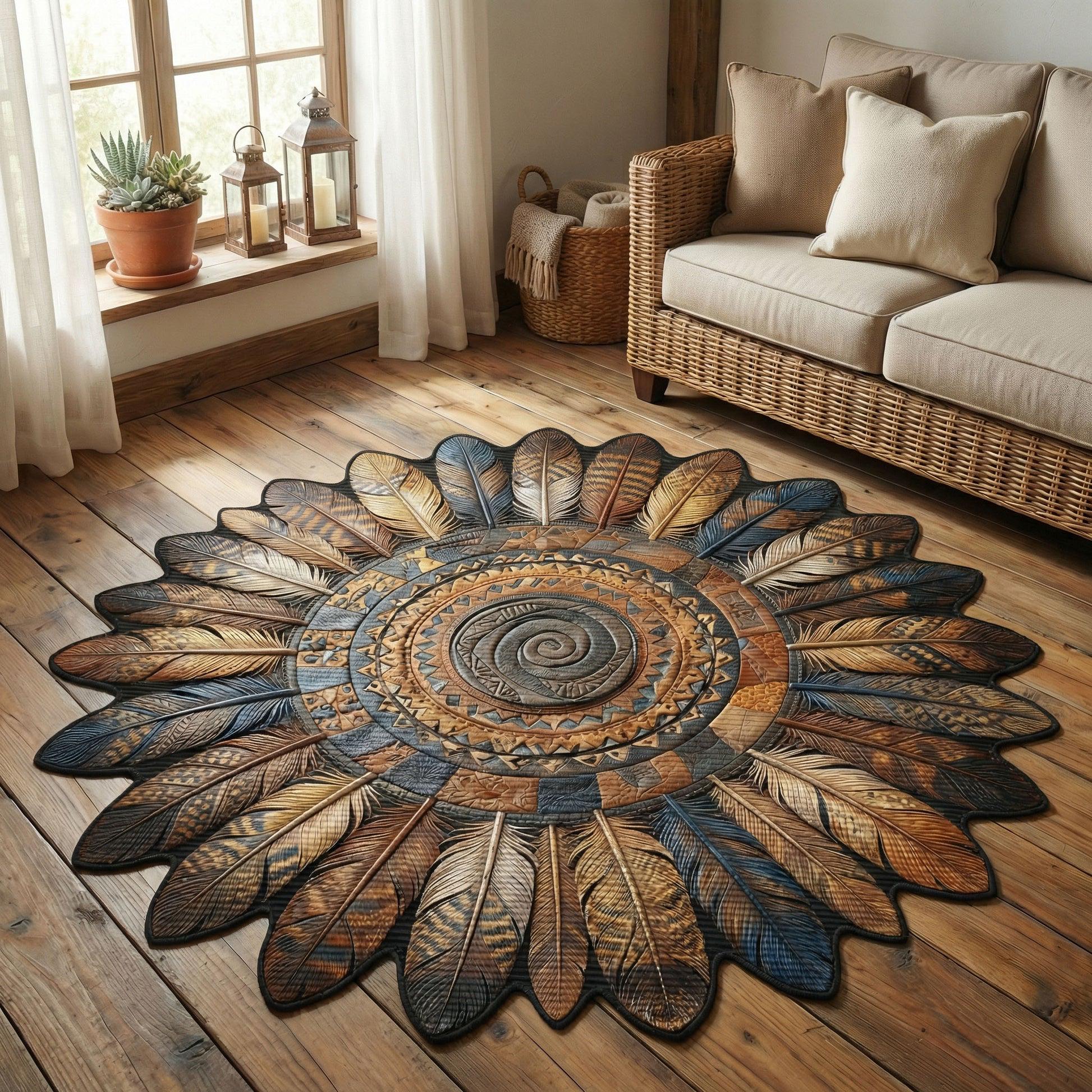 Boho Feather Rug, Mandala Area Rug, Custom Shape Floor Mat, Rustic ...
