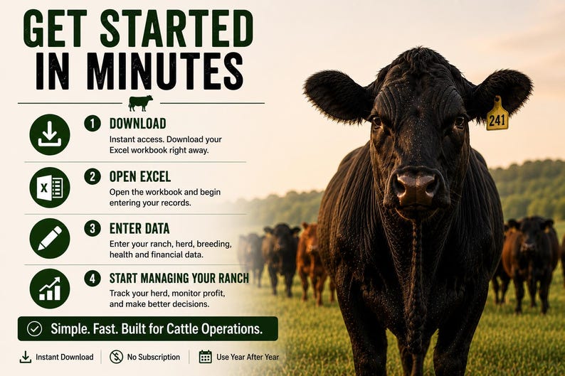 Cow Code In Excel Complete Cattle Management System Excel, Herd Inventory Tracker ...