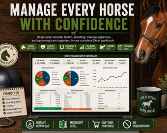 Horse Management Excel System: Health, Breeding, Financial & Stable Records
