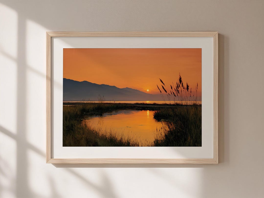 Sunset at River, Orange Wetland Lake Landscape Poster - Etsy