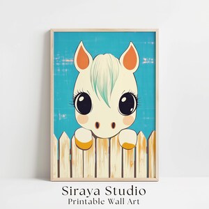 Ilustración de un adorable poni bebé, arte mural kawaii para habitaciones infantiles (descarga digital)