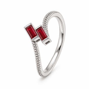 Rose Gold Ruby Open Cuff Ring, Geometric Red Gemstone Ring, Minimalist Adjustable Ring, Modern Statement Jewelry, Elegant Gift for Her