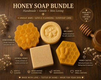 Bundelset honingzeep – handgemaakte natuurlijke zepen, geitenmelk, karitéboter, glycerine, havermouthoning, cadeauset voor gevoelige huid