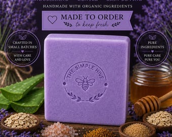 Lavender Aloe Vera Soap | Handmade Organic Aloe Soap with Argan Oil, Oatmeal, Manuka Honey & Bee Pollen | Moisturizing Artisan Bar | The Sim