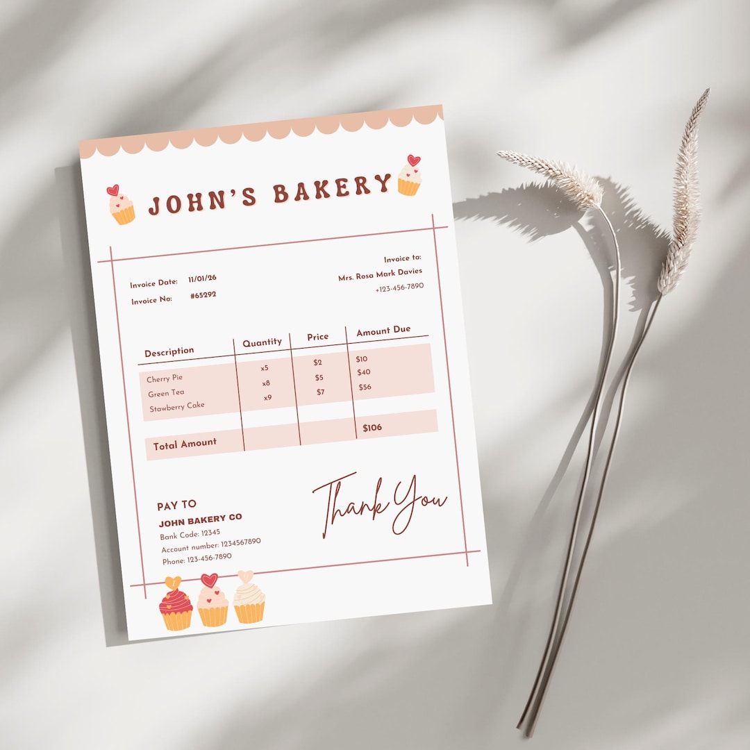 Editable Bakery Invoice Template in Canva – Billing Form for Custom ...