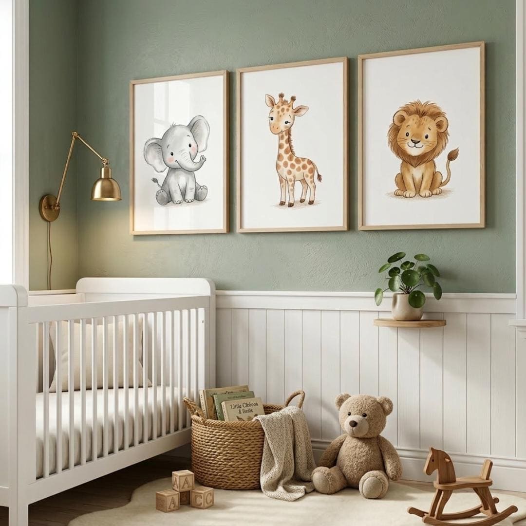 Safari Nursery Wall Art Bundle - Elephant Giraffe Lion Posters - Jungle ...
