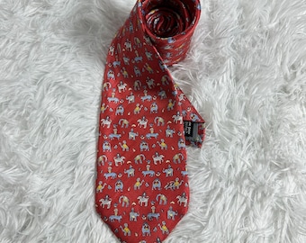 Nina Ricci Silk Tie Red Safari Animal Print Elephant Camel Zebra Vintage Necktie 4x62