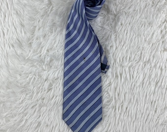 Vintage Michiko London Koshino Silk Tie Blue Light Blue Striped Pattern Designer Business Necktie
