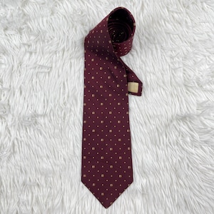 Corbata de seda vintage Renoma Paris, corbata con estampado geométrico burdeos, hecha en Corea.