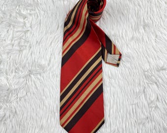 Vintage Christian Dior Seidenkrawatte, 1970er Jahre Rot Braun Gold Streifen Krawatte