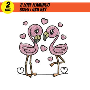 Love Flamingo Embroidery Design Pink Flamingo Digitizing Birds Logo Digital Instant Download