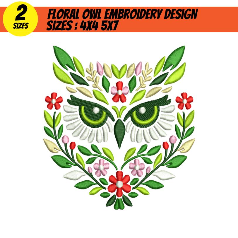 Floral Owl Embroidery Design machine embroidery file Dst 5x7 4x4 hoop Digital Instant Download