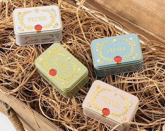 Set of 4 Floral Metal Tin Boxes, Vintage Embossed Keepsake Organizer