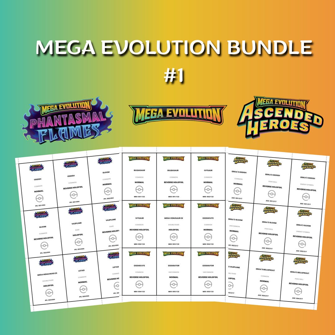 Mega Evolution Bundle #1 Pokemon Printable Binder Placeholders | Master ...