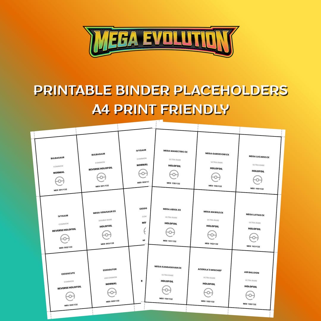 Mega Evolution No Logo Version Printable Binder Placeholders | Master ...