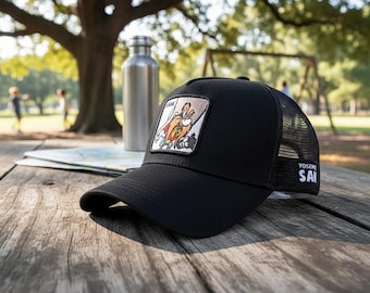 Parche de Yosemite Sam / Gorra de camionero de malla negra / Gorra de dibujos animados de Looney Tunes
