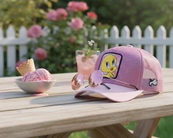 Tweety Bird Glitter Cap | Pink Mesh Trucker Hat | Looney Tunes Women's Hat