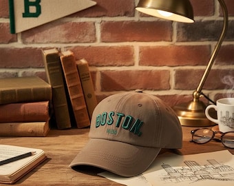 Boston 1630 Cap | Brown Cotton Dad Hat | Embroidered City Souvenir