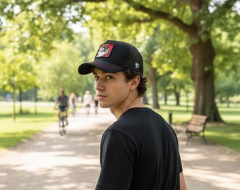 Tiger Patch Black Trucker Hat | Mesh Baseball Cap for Men | Adjustable Snapback Hat