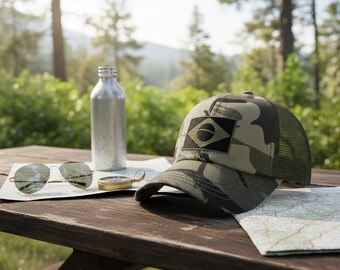 Brazil Flag Camo Trucker Hat | Brazilian Patch Baseball Cap | Mesh Back Adjustable Cap