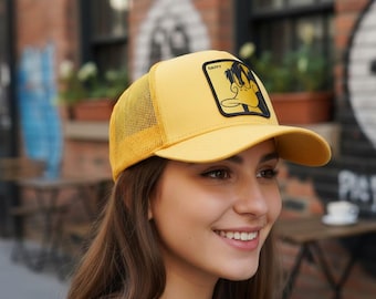 Daffy Duck Patch | Yellow Mesh Trucker Hat | Looney Tunes Baseball Cap