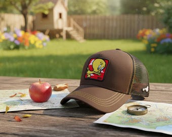 Tweety Bird Patch Cap | Brown Mesh Trucker Hat | Looney Tunes Character Gift