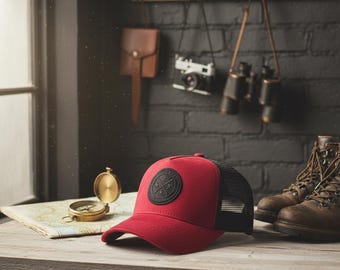 Mesh Back Trucker Hat | Red and Black Snapback Cap | Adjustable Casual Headwear