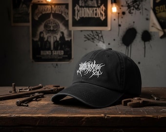 Stylized White Logo | Black Washed Cotton Cap | Distressed Dad Hat