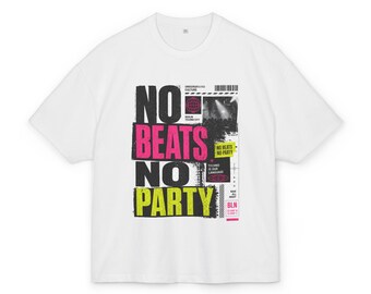 No Beats No Party T-Shirt | Graphic Typography Neon Pink Yellow - Techno RAVE Berlin Underground - Berlin Subculture