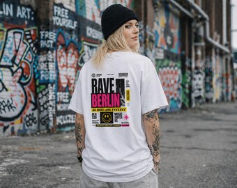 Rave Berlin graphic tee | Electronic music club poster design