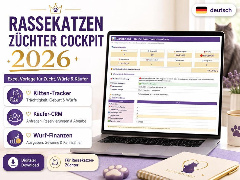 Pedigree Cat Breeder Cockpit 2026 Excel Template, Kitten Tracker ...