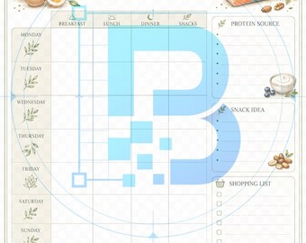 May include: A High Protein Weekly Planner chart featuring a grid for breakfast, lunch, dinner, and snacks across seven days. The document includes sections for protein sources, snack ideas, a shopping list, meal prep, and notes with botanical illustrations.