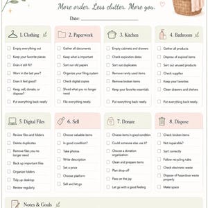 Ausmisten Checkliste PDF, Declutter Checklist Deutsch Englisch, Ordnung schaffen Vorlage DIN A4, Minimalismus Printable Haushaltsplan