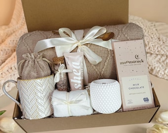 Birthday Gift Box for Women, Cozy Relaxation Set for Wife Mom Friend, Hug in A Box Care Package with Blanket, Self Care Gift for Her