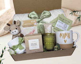 Deluxe New Mom & Baby Gift Box for Women, Baby Gift Basket, Postpartum Care Package, Push Present, Newborn Boys Girks Unisex Cozy Treats