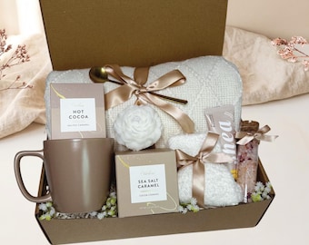 Hug in A Box, Post Surgery Gift with Blanket Candle, Sending Healing Vibes Gift Basket for Women, Get Well Soon Care Package for Her