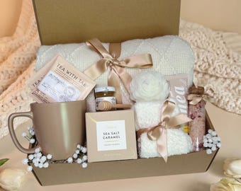 Gift Box for Women, Birthday Care Package, Thinking of You Healing Vibes, Hygge Gift Basket with Blanket Candle, Cozy Present for Her