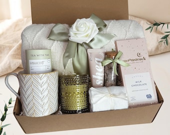 Gift Box for Her, Birthday Spa Care Package Women, Cozy Blanket Candle Basket, Unique Mom Sister  Grandma Present