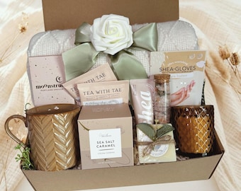 Cozy Box for Her, Birthday Present for Women With Blanket Candle Tea, Best Friend Gift, Sending You Sunshine, Thinking of You Care Package
